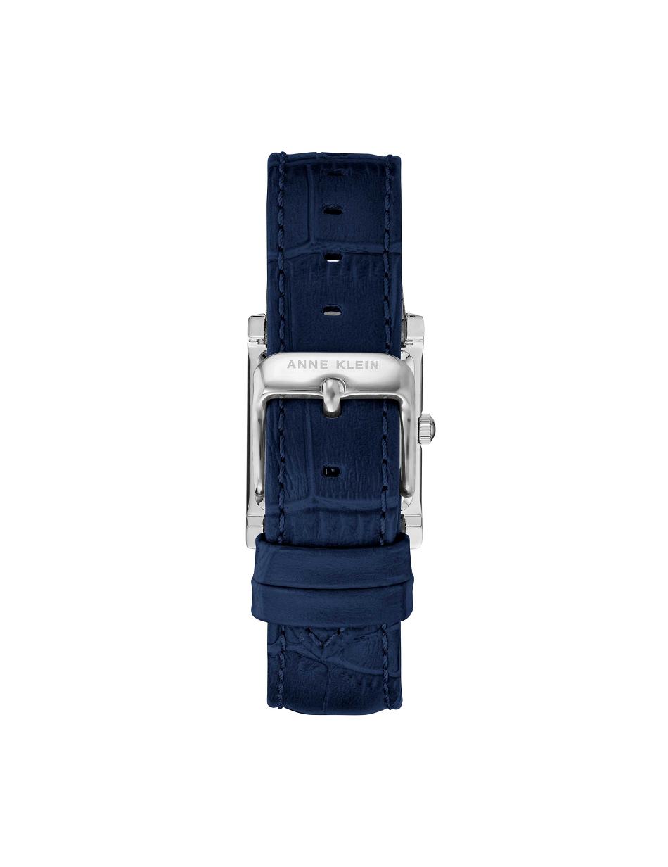 Navy / Silver Anne Klein Square Case Strap Watch Leather | FNZUI75335