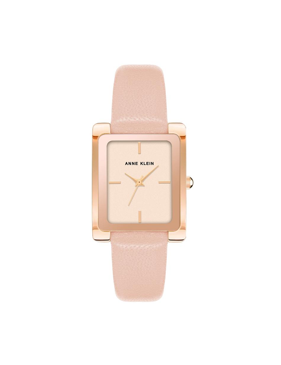 Pink Anne Klein Case Leather Band Watch Rectangular | NZJBT49636