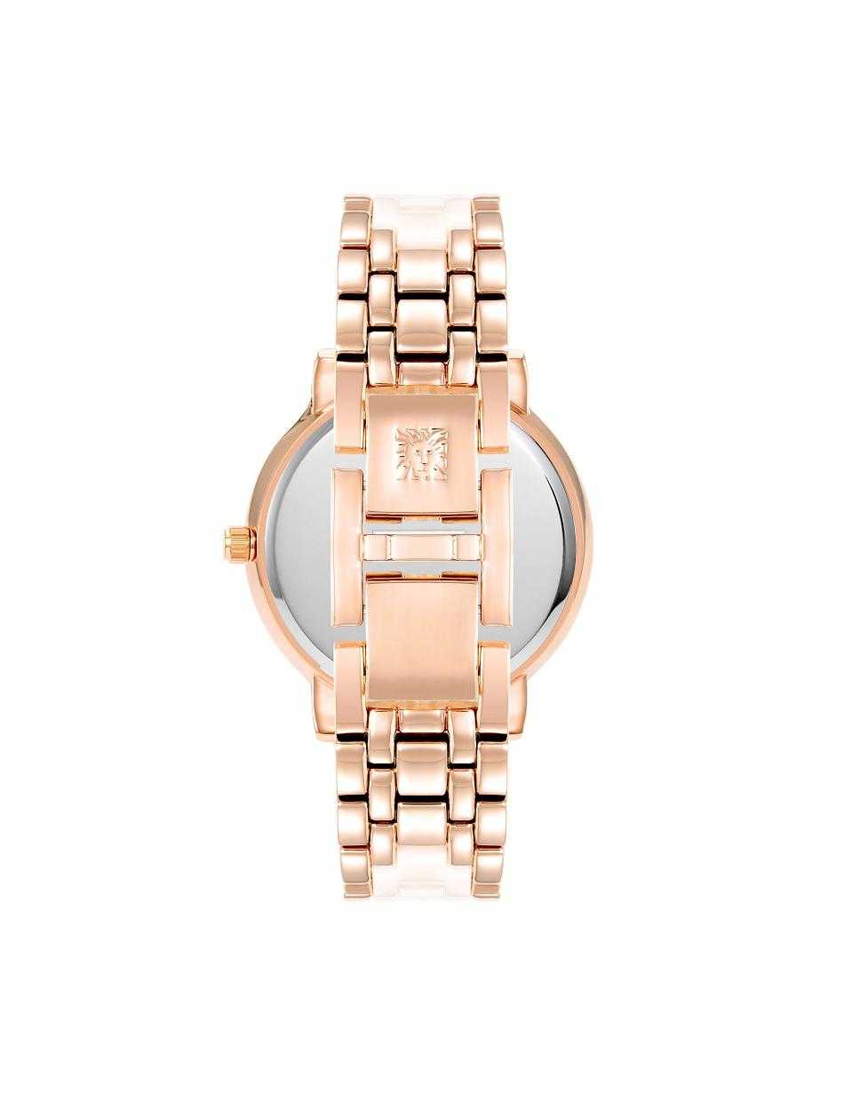 Pink Anne Klein Crystal Accented Ceramic Link Watch Metals | NZDYB78209