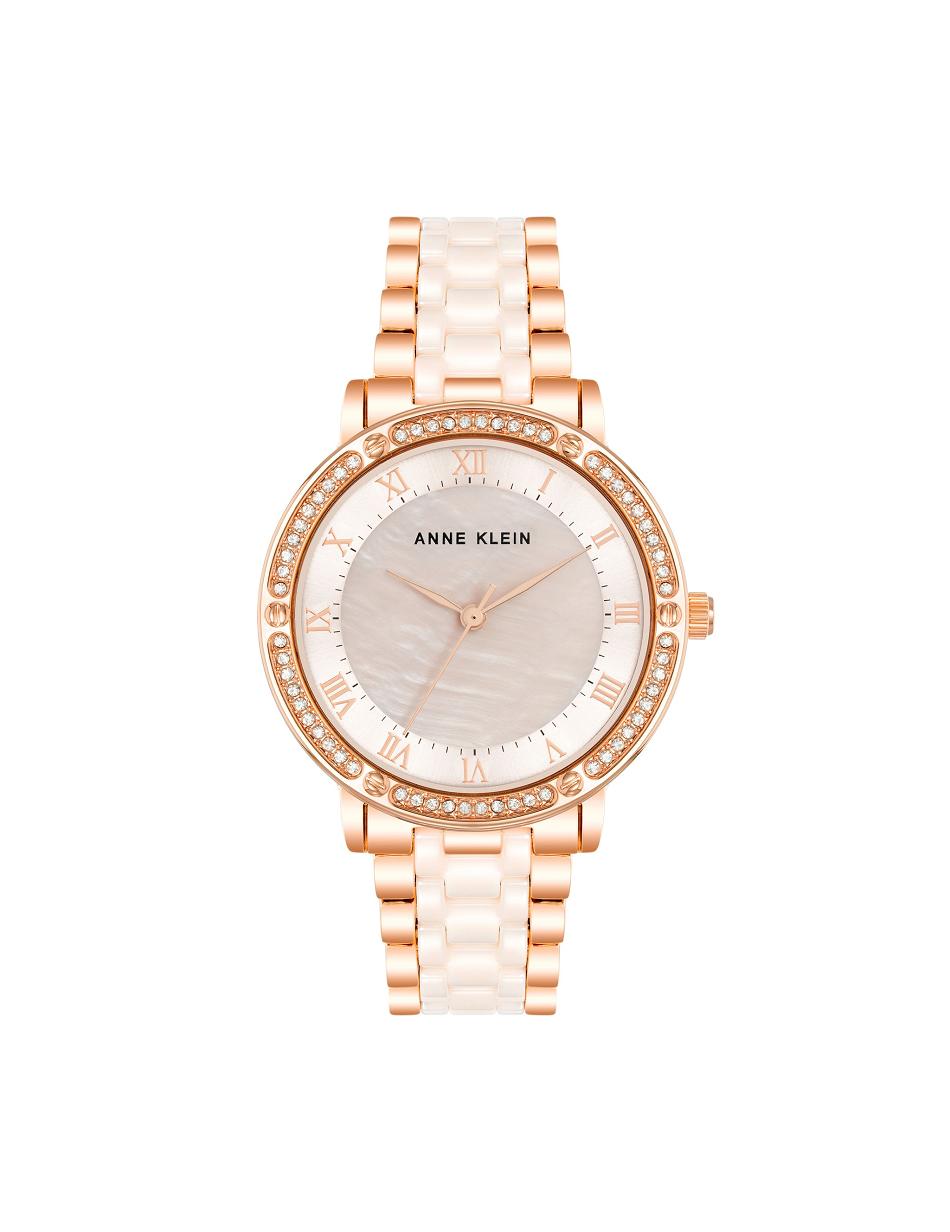 Pink Anne Klein Crystal Accented Ceramic Link Watch Metals | NZDYB78209