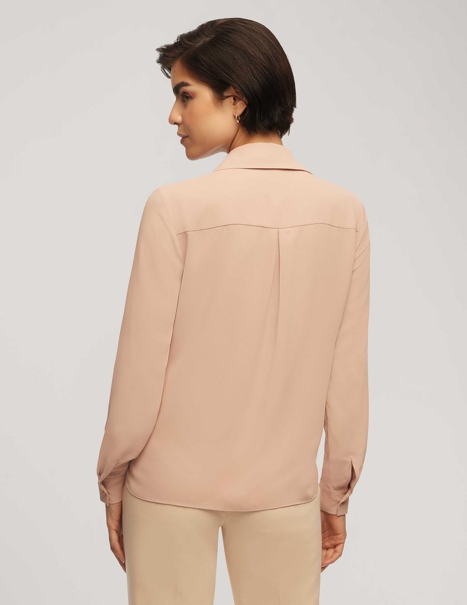 Pink Anne Klein Long Sleeve Crossover Blouse With Collar Tops | NZXBR92497