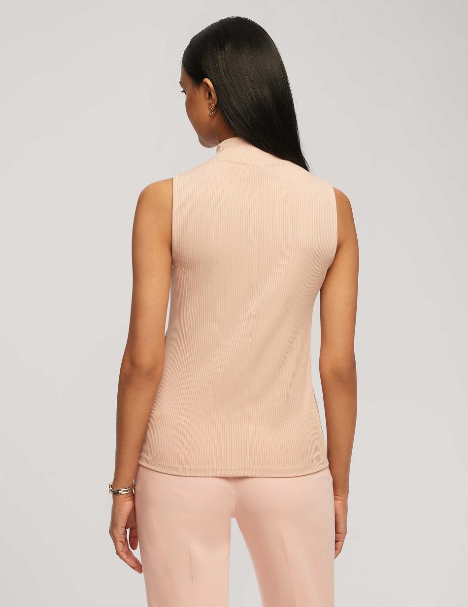 Pink Anne Klein Rib Knit Seamed Mock Neck Shell Tops | XNZGW10705