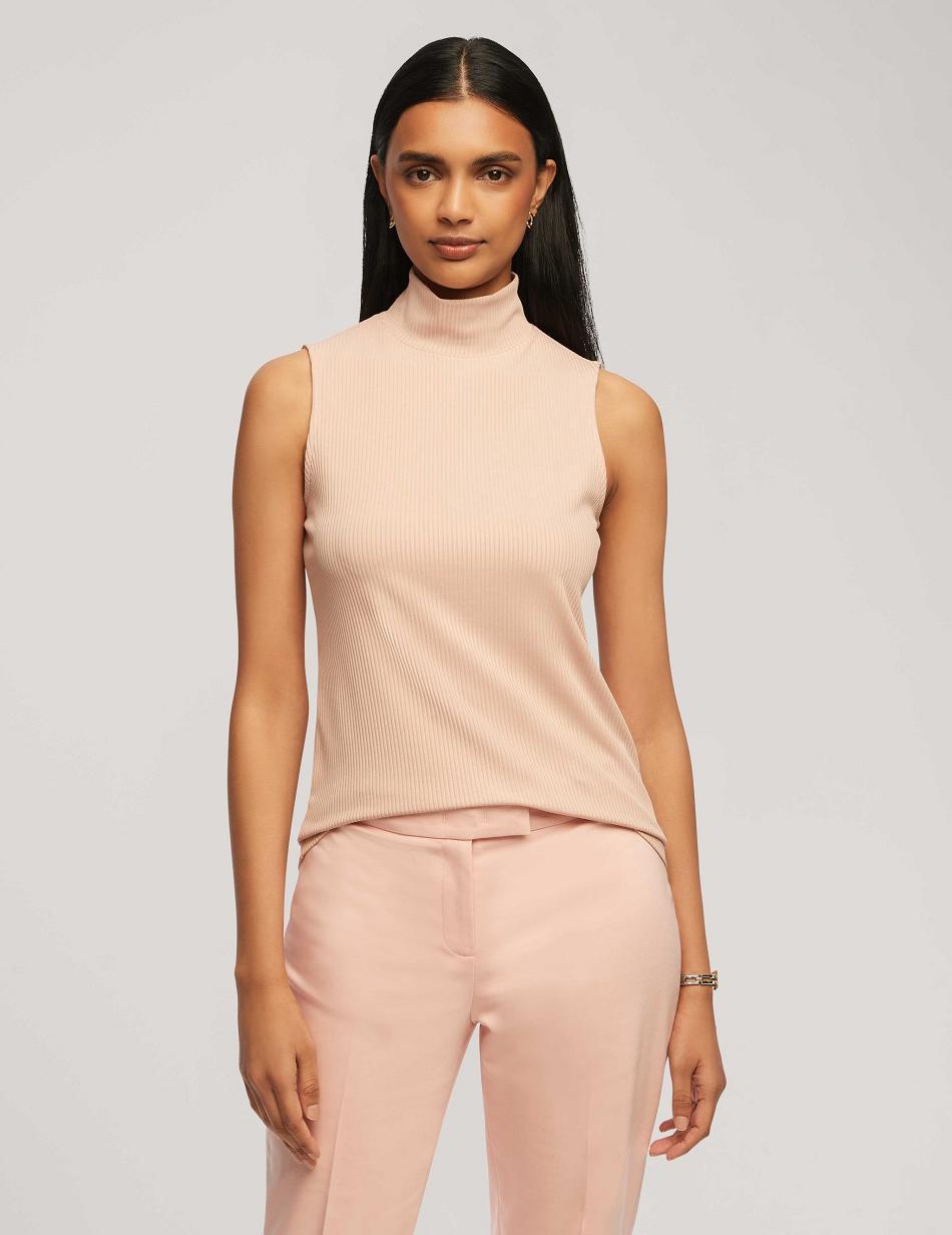 Pink Anne Klein Rib Knit Seamed Mock Neck Shell Tops | XNZGW10705