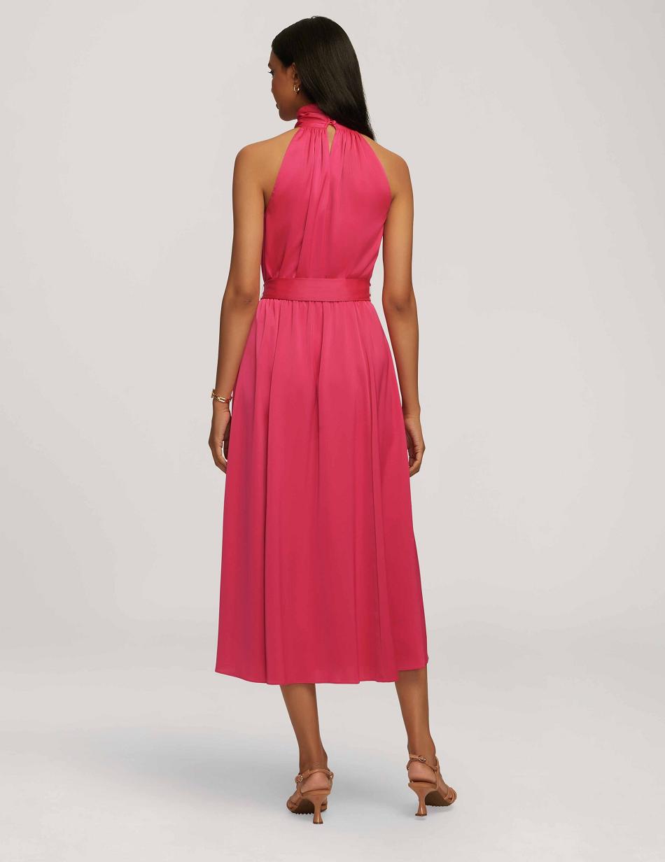 Pink Anne Klein Twist Neck Halter Midi Dress | DNZVO53614