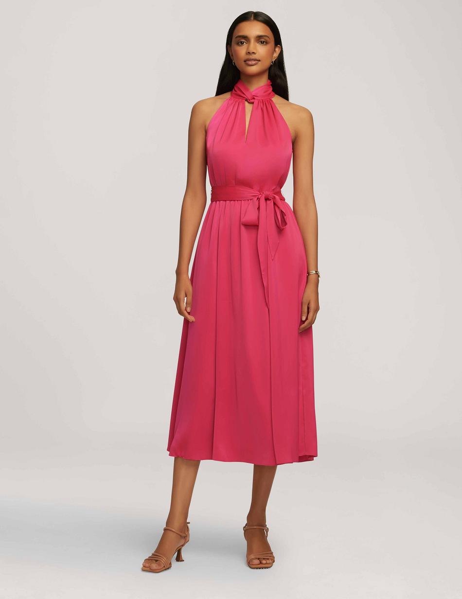 Pink Anne Klein Twist Neck Halter Midi Dress | DNZVO53614