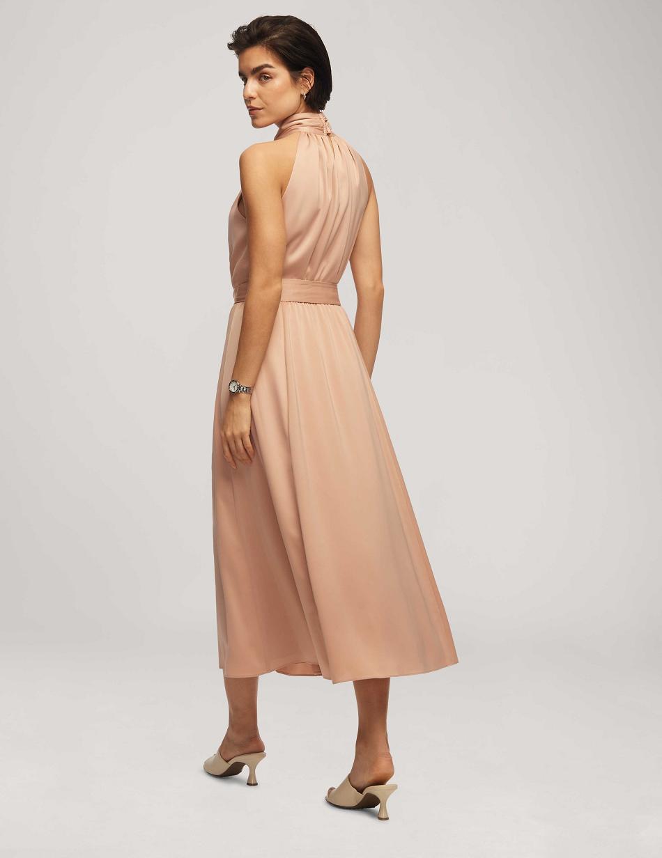 Pink Anne Klein Twist Neck Halter Midi With Sash Dress | NZNEJ87141