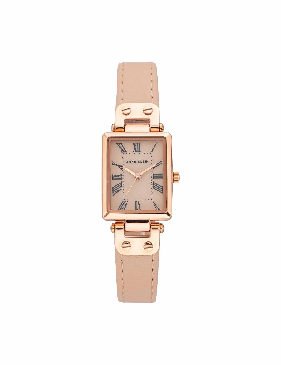 Pink / Rose / Gold Anne Klein Case Leather Strap Watch Rectangular | NZQAV15647