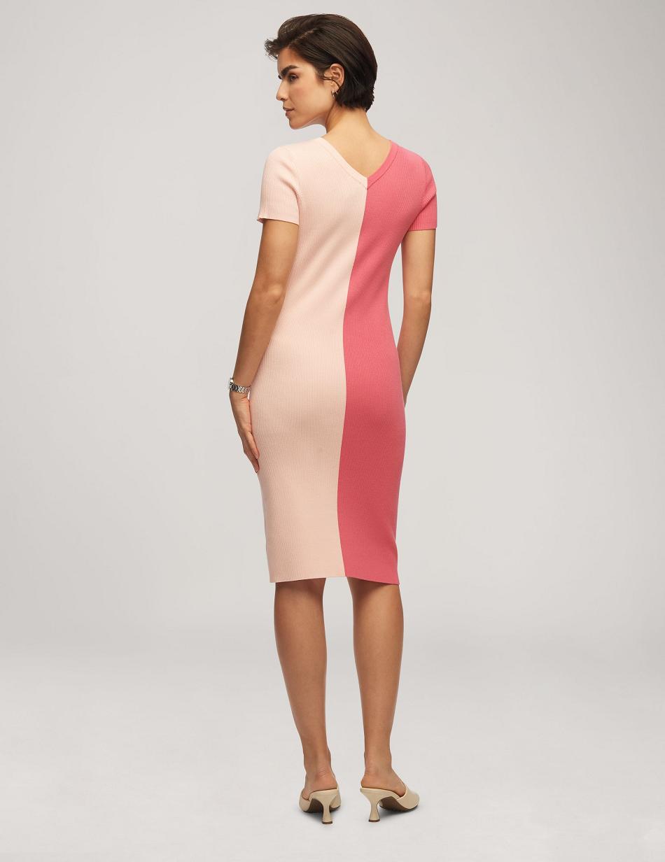 Pink / White Anne Klein Half/Half Rib Sweater Dress | NZJBT78556