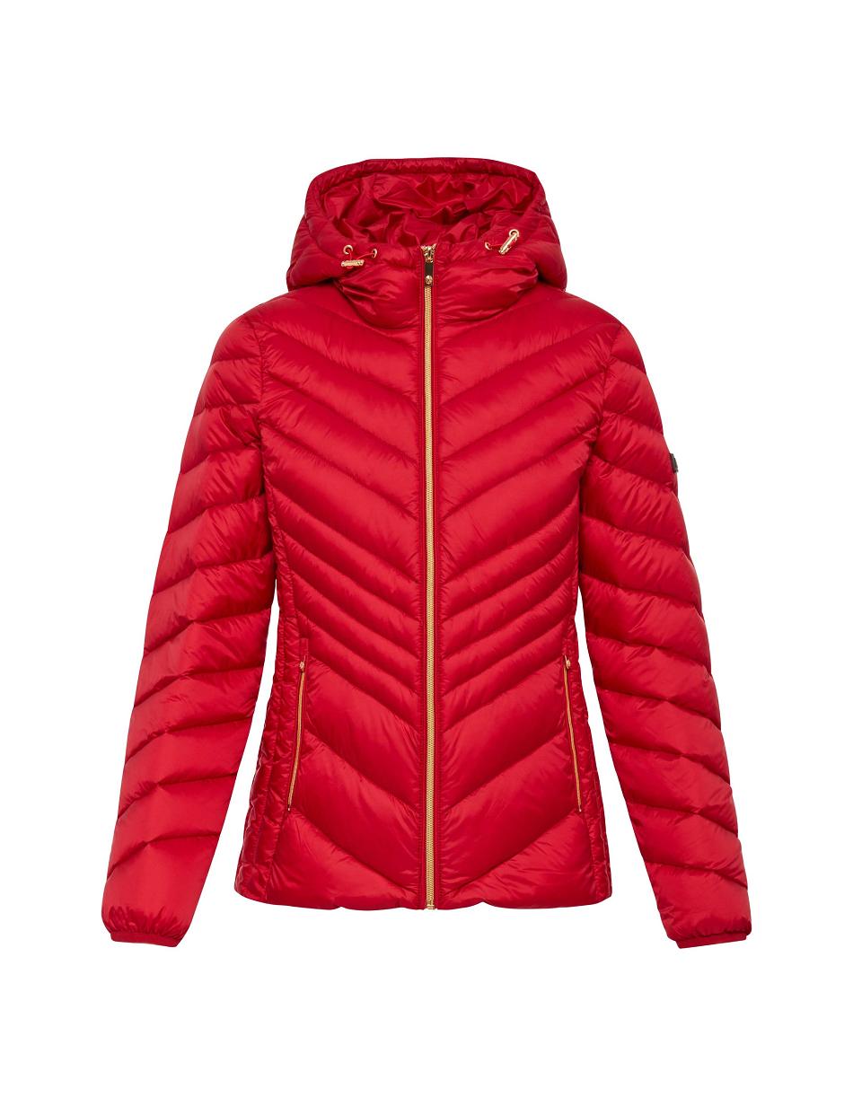 Red Anne Klein Chevron Packable Puffer Jacket Outerwear | DNZVO77064