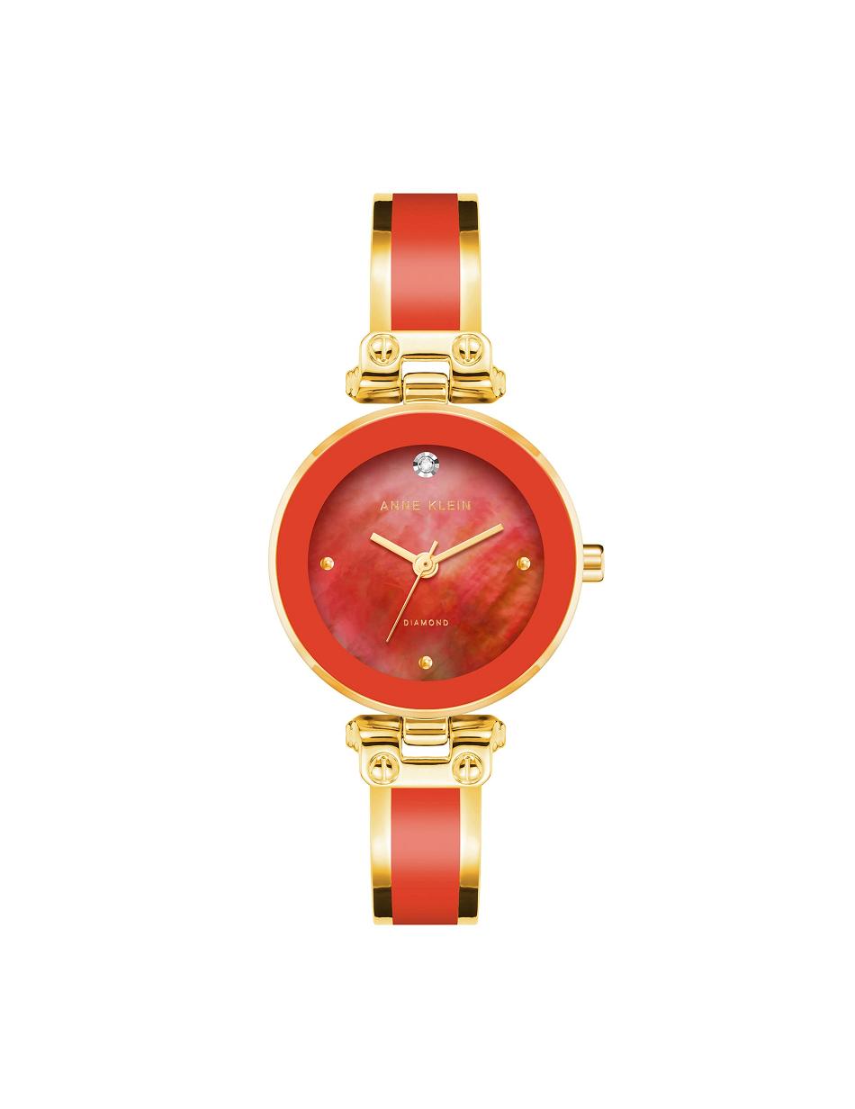 Red / Gold Anne Klein Accent Bangle Watch Diamond | UNZND45359