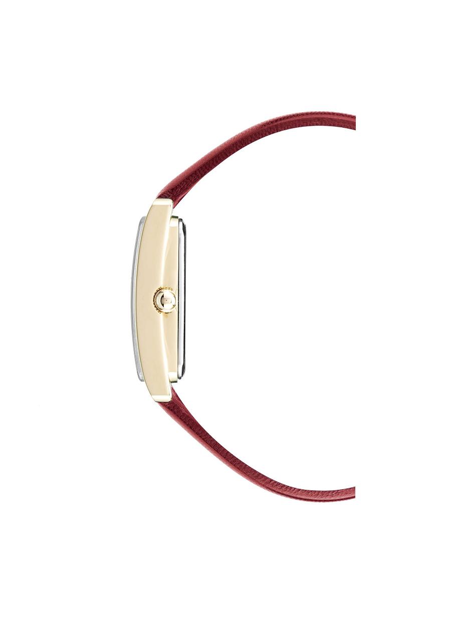 Red / Gold Anne Klein Leather Strap Watch Rectangular | GNZUC21837