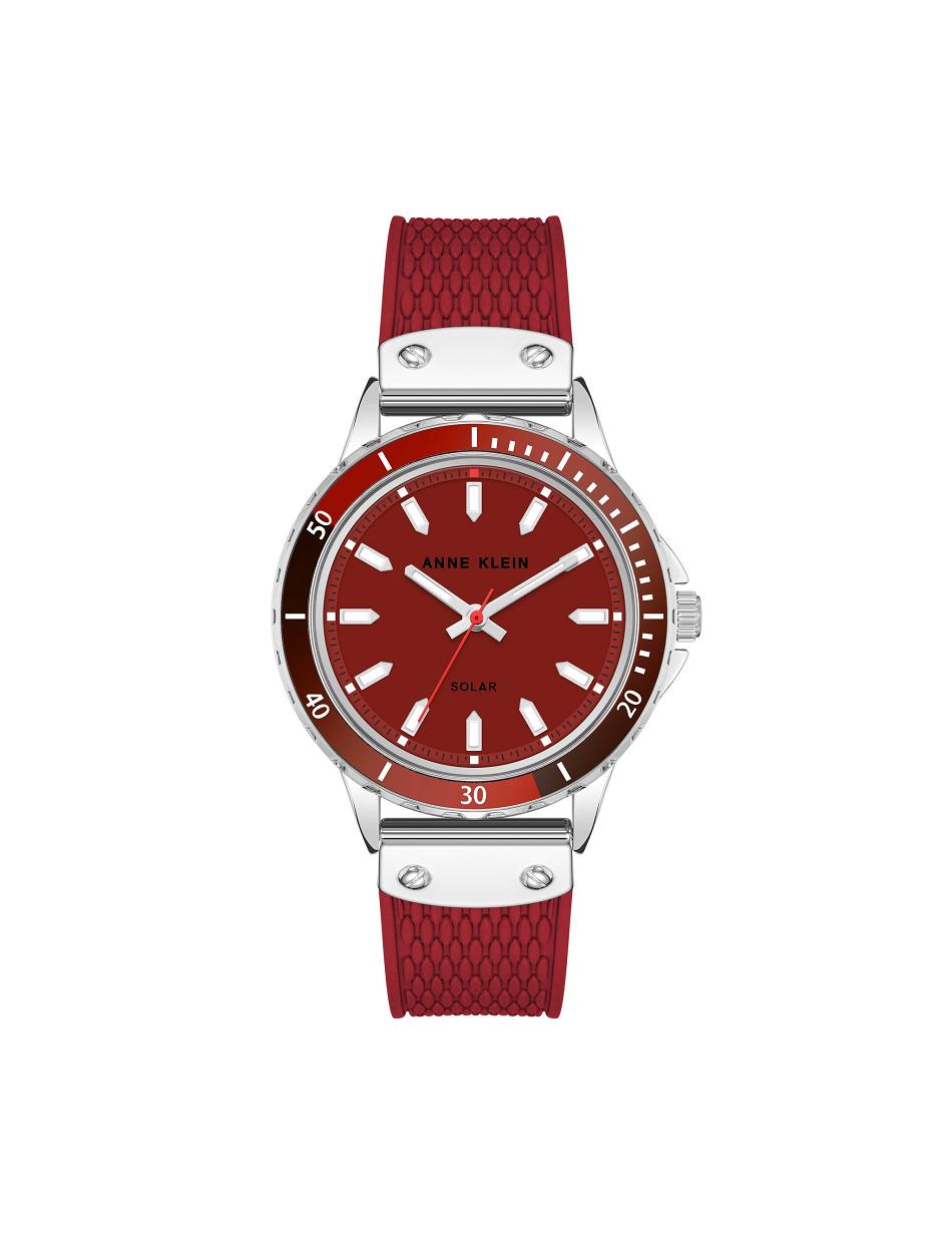 Red / Silver Anne Klein Solar Rubber Strap Watch Considered | QNZUV69045