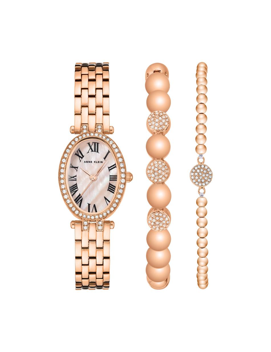 Rose / Gold Anne Klein Oval Watch and Bracelet Set with Premium Crystals Metals | QNZWA45026