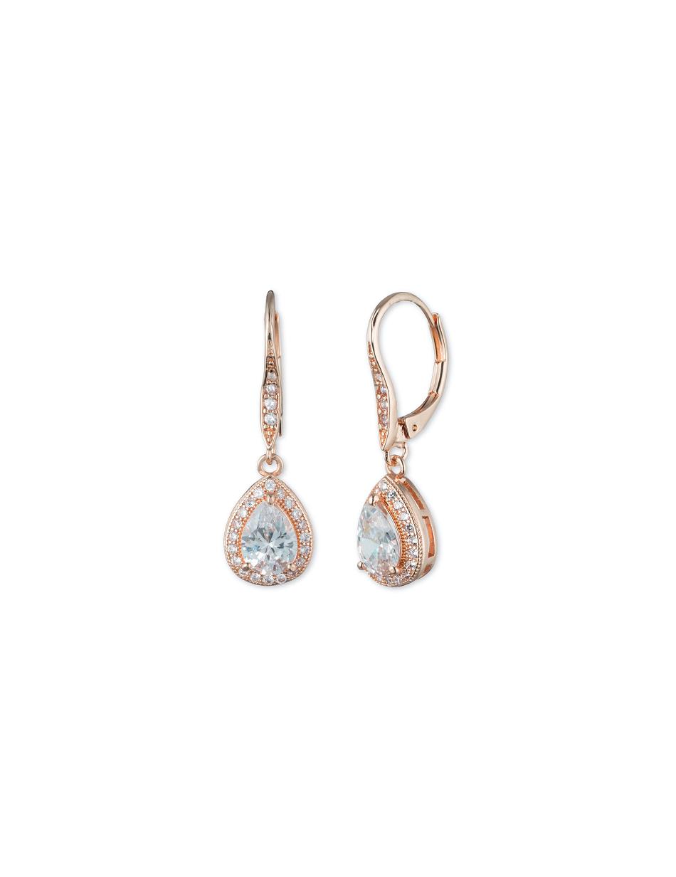 Rose / Gold Anne Klein Rose Gold-Tone Cubic Zirconia Halo Drop Earrings | ANZWC40187