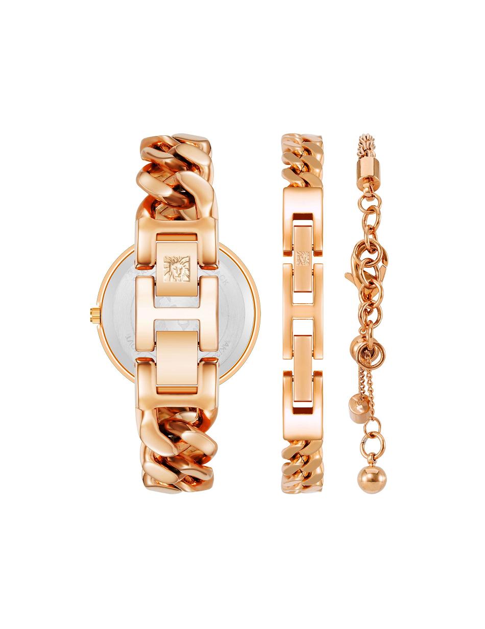 Rose / Gold Anne Klein Round Chain Watch and Bracelet Set Metals | XNZGW18622