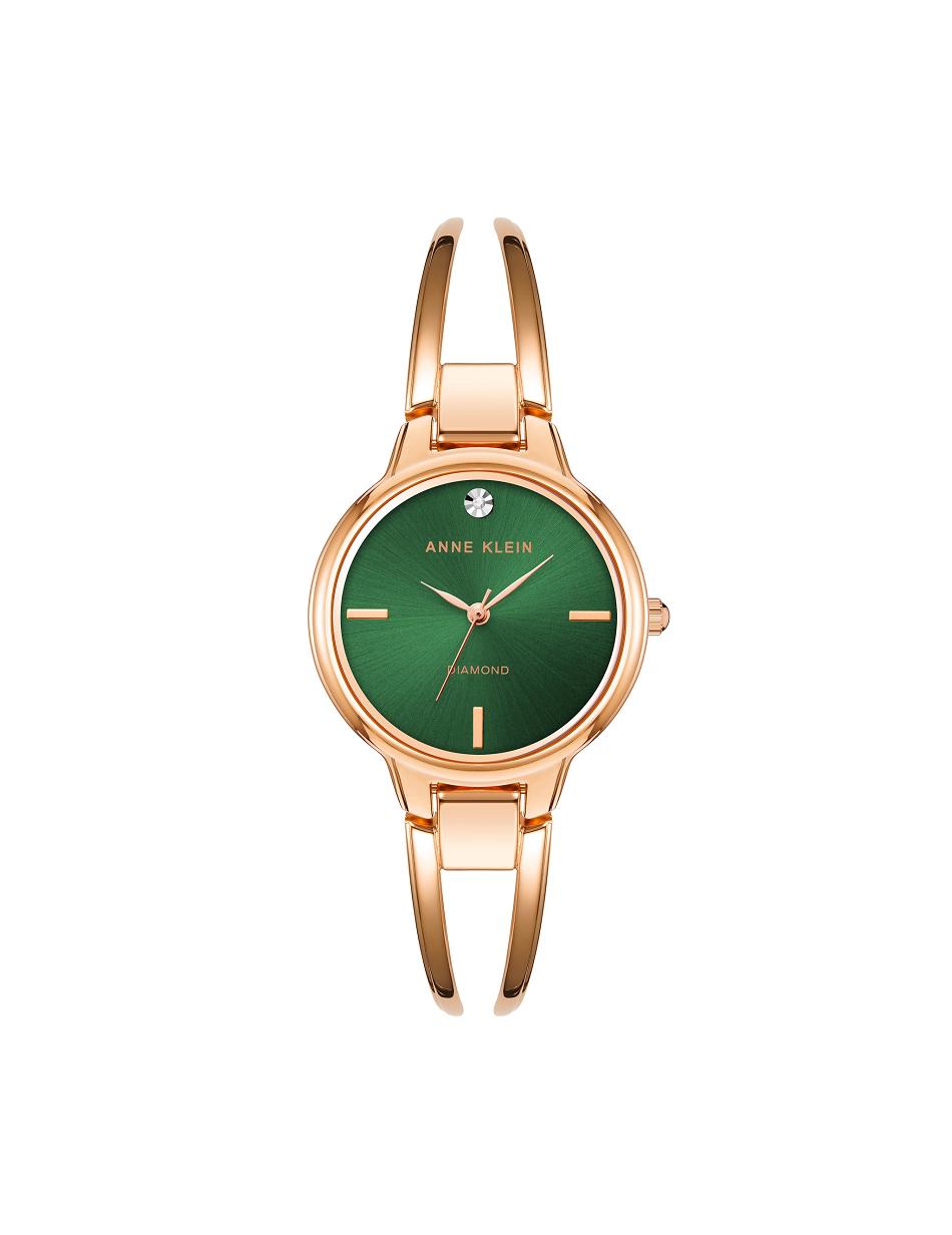 Rose / Gold / Green Anne Klein Accented Open Bangle Watch Diamond | TNZPQ84971