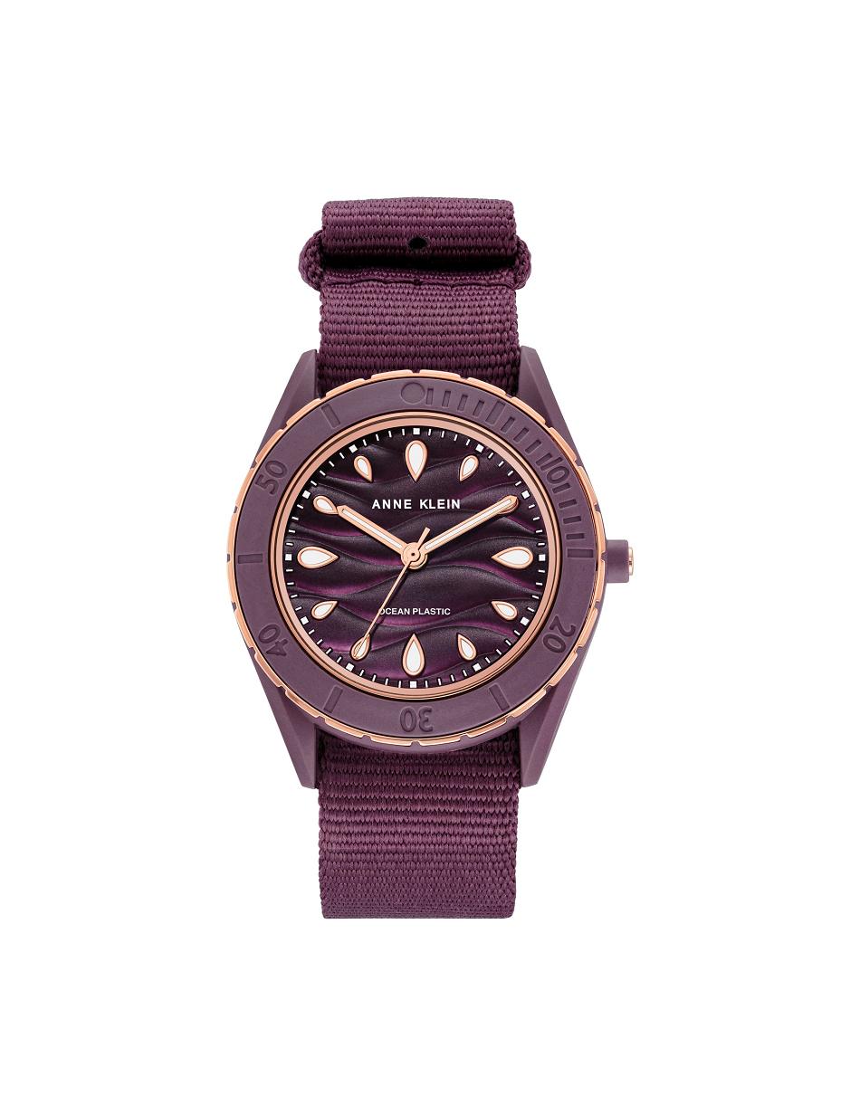 Rose / Gold / Purple Anne Klein Considered Solar Recycled Woven Strap Ocean Plastic Watches | YNZVQ89326