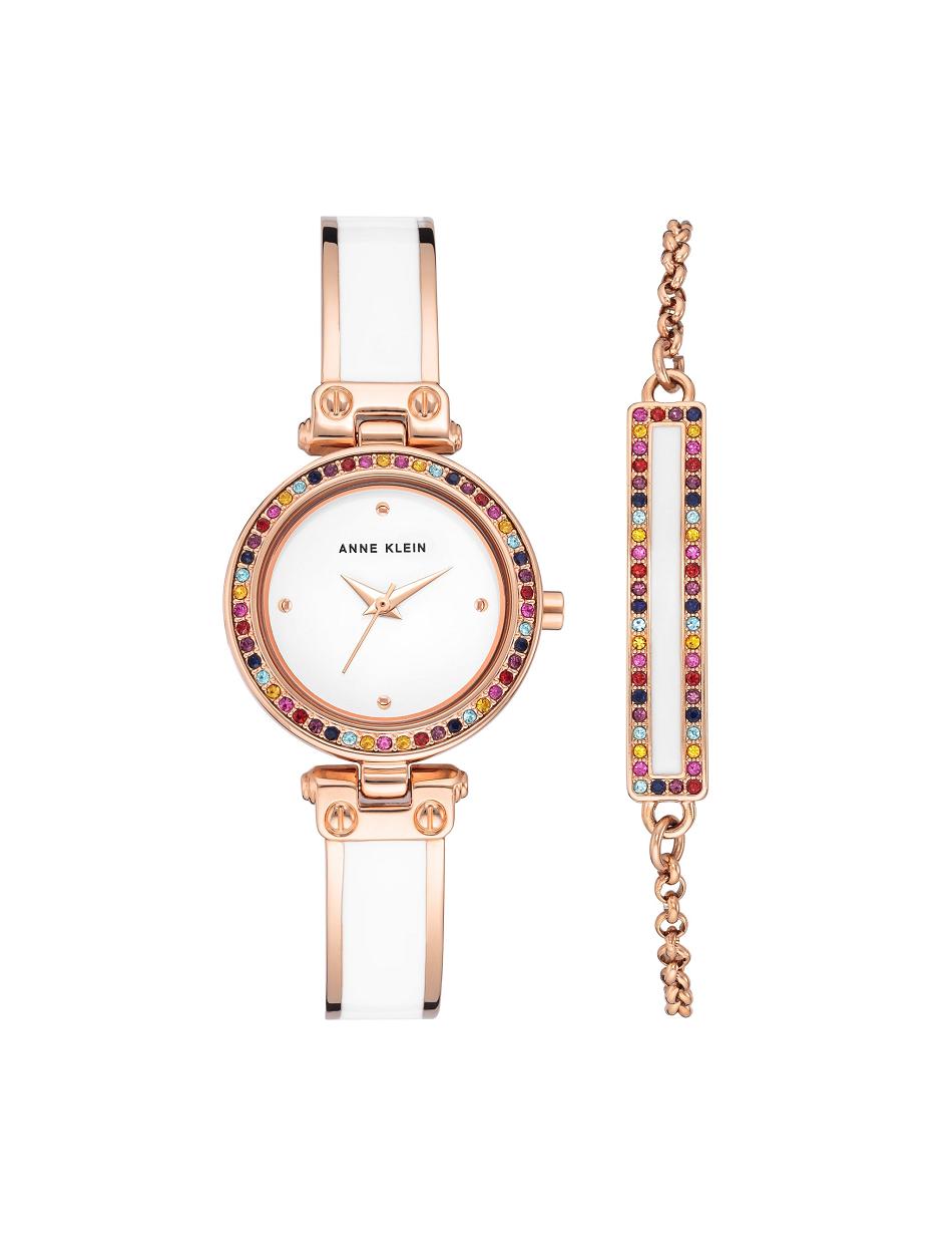 Rose / Gold / White Anne Klein Watch and Bracelet with Premium Multicolored Crystals Sets | FNZUI19904