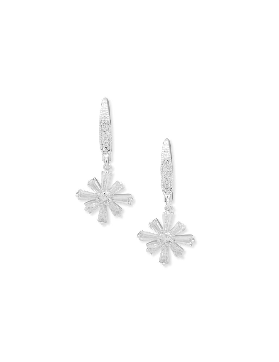 Silver Anne Klein Baguette Cluster Drop Pierced Earrings | FNZUI52754