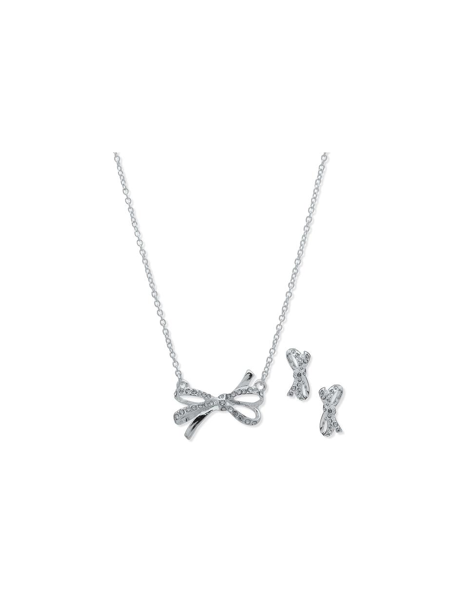 Silver Anne Klein Bow Necklace and Earring Set in Pouch Jewelry Sets | ENZVG48712