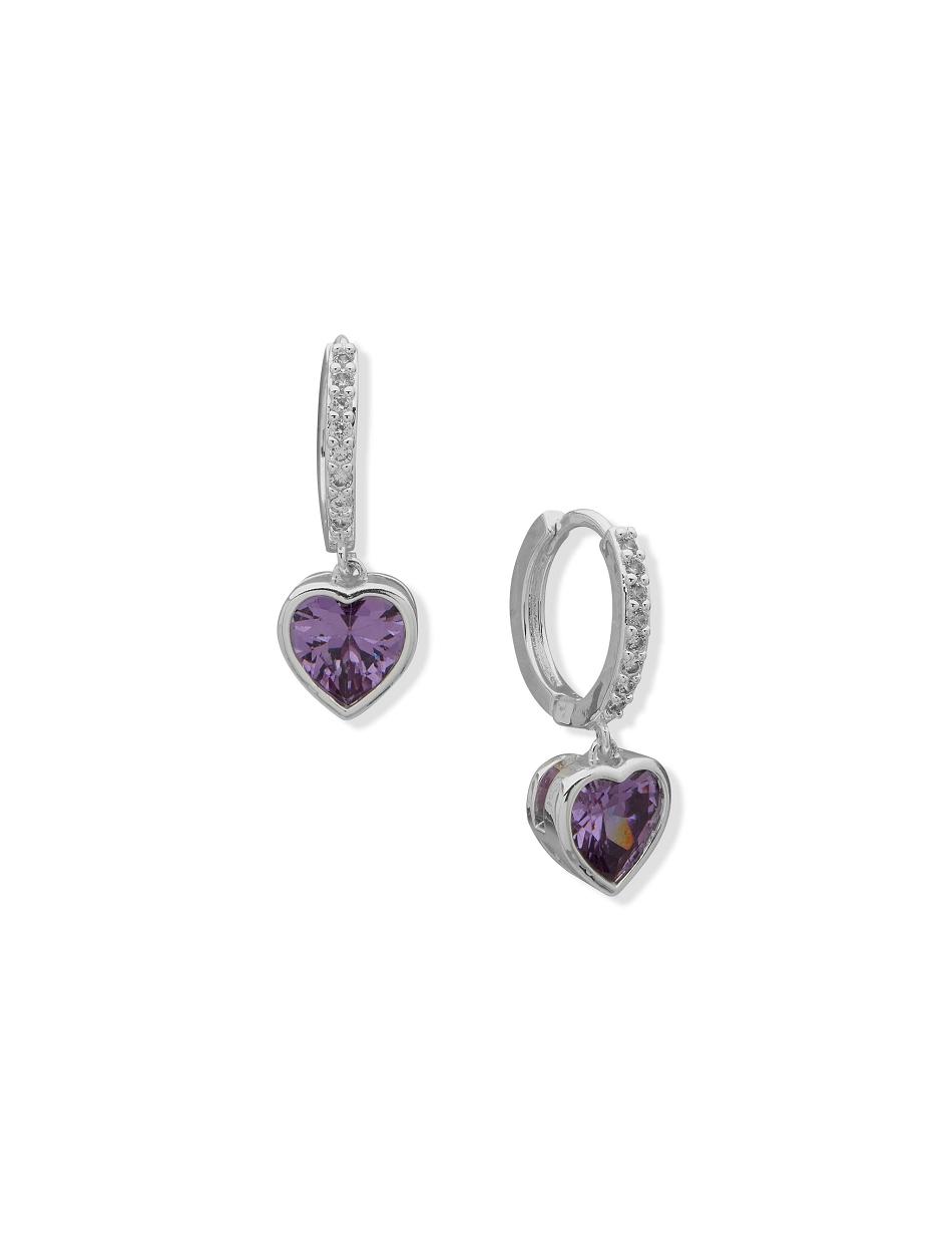 Silver Anne Klein Hoop With Heart Stone Drop Pierced Earrings | NZNZX73191