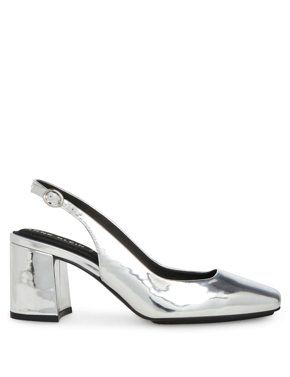 Silver Anne Klein Lizette Sling Back Pumps Heels | GNZEC13479