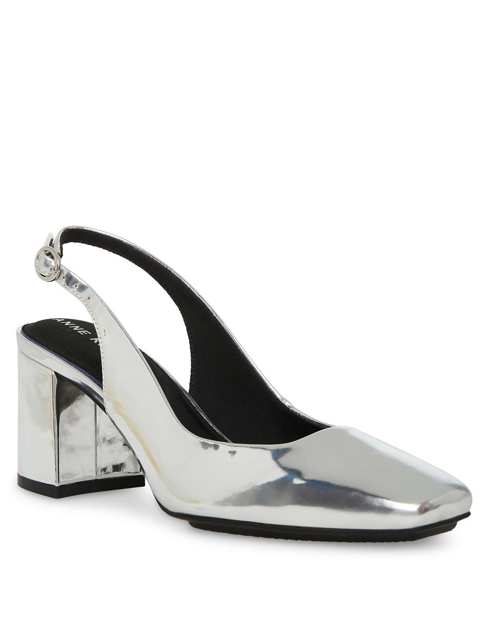 Silver Anne Klein Lizette Sling Back Pumps Heels | GNZEC13479