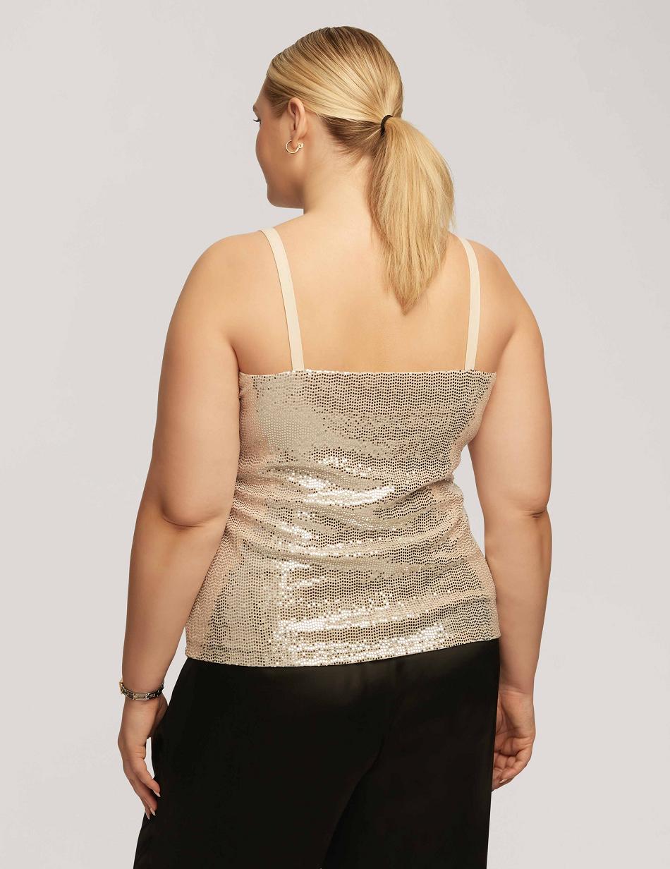 Silver Anne Klein Sequin Knit V-Neck Cami Plus Size | DNZKV92921