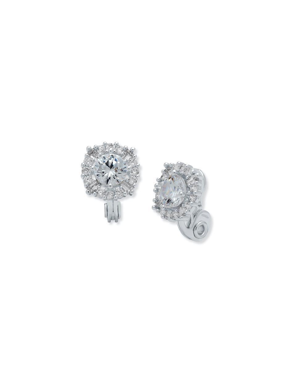 Silver Anne Klein Silver-Tone Crystal Pave Clip Earrings | LNZSX18210