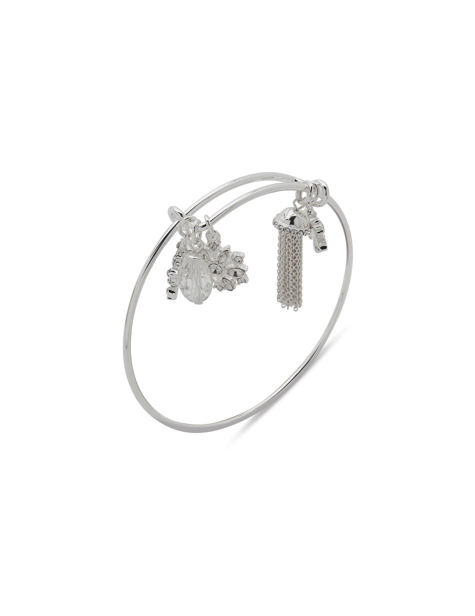 Silver Anne Klein Snowflake Charm Crystal in Gift Box Bracelet | PNZQX11636