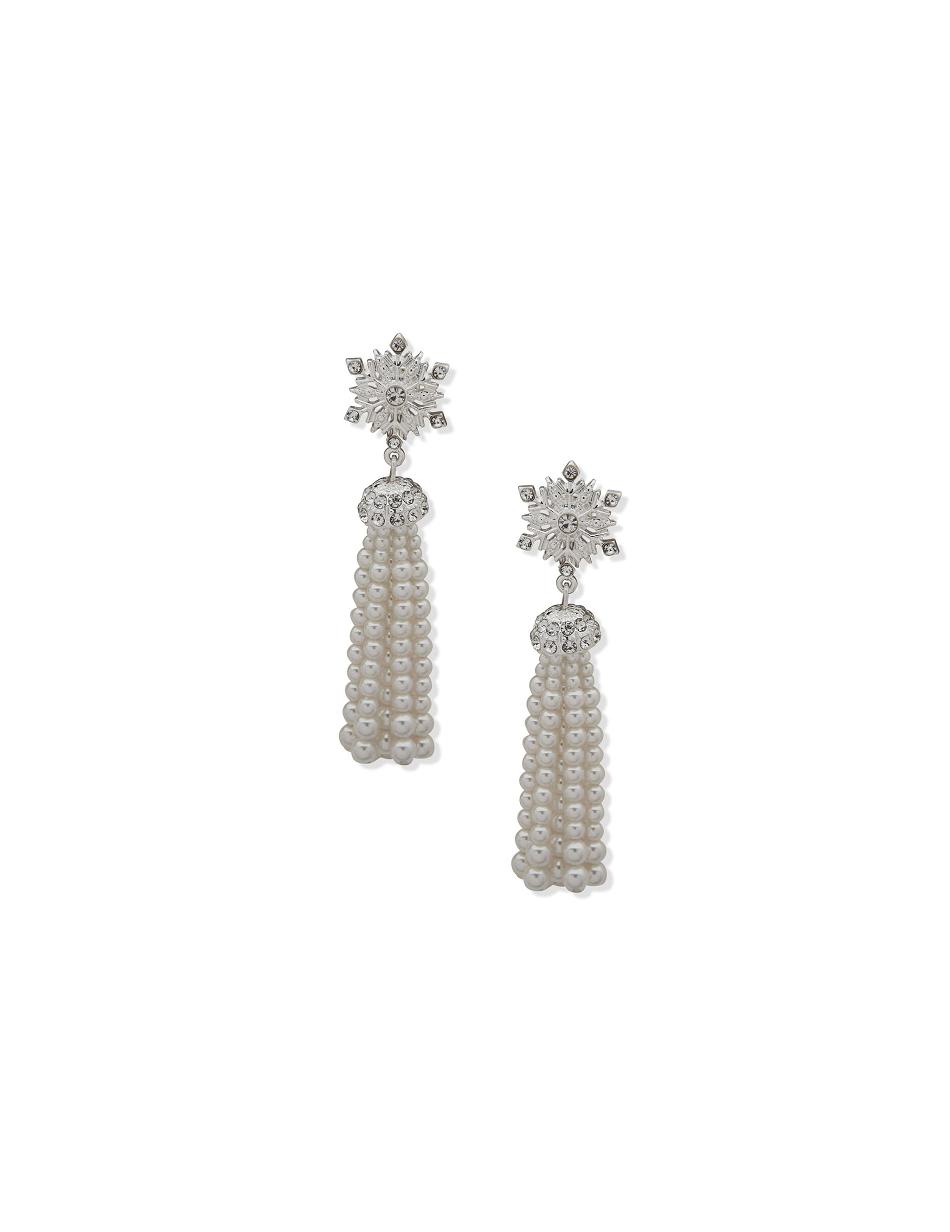 Silver Anne Klein Snowflake Linear Pierced Earring with Faux Pearl Tassel Earrings | ANZWC41015