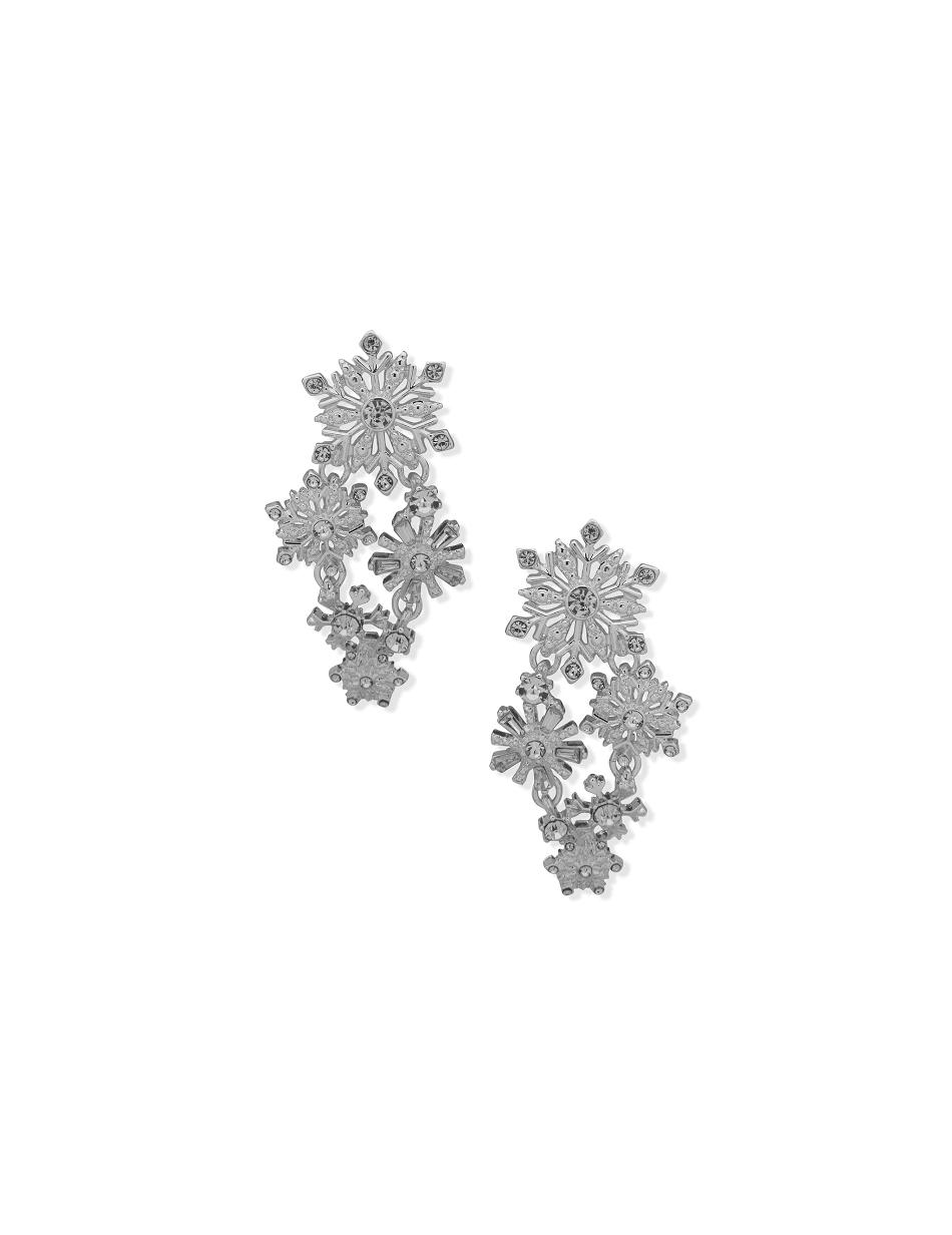 Silver Anne Klein Snowflake Statement Post Drop Pierced Earrings | XNZGW66621