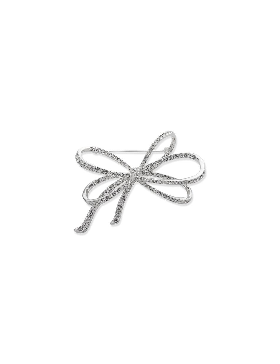 Silver Anne Klein Sparkling Bow Brooch Brooches | FNZHY13923