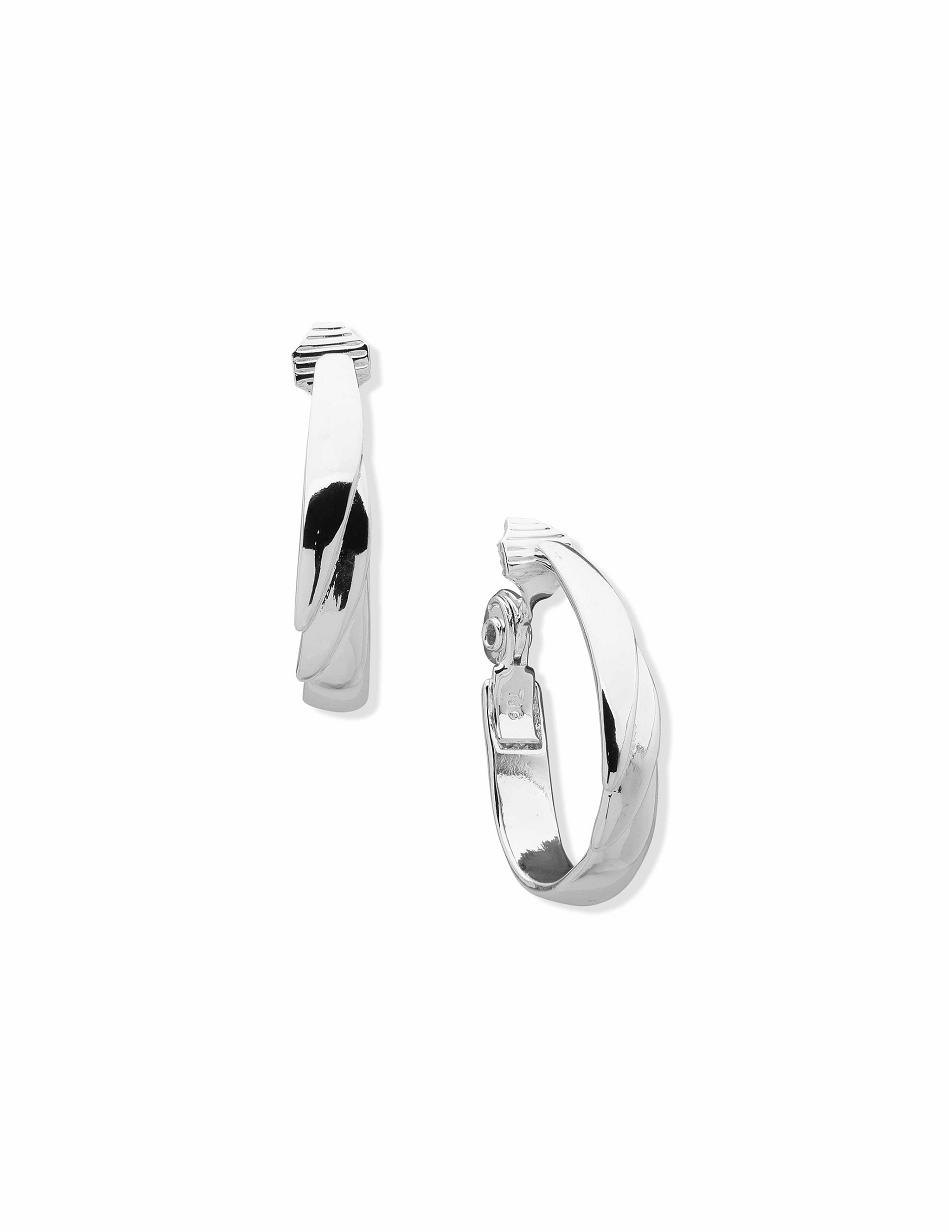 Silver Anne Klein Tiered Clip Hoop Clip Earrings | NZDYB80682