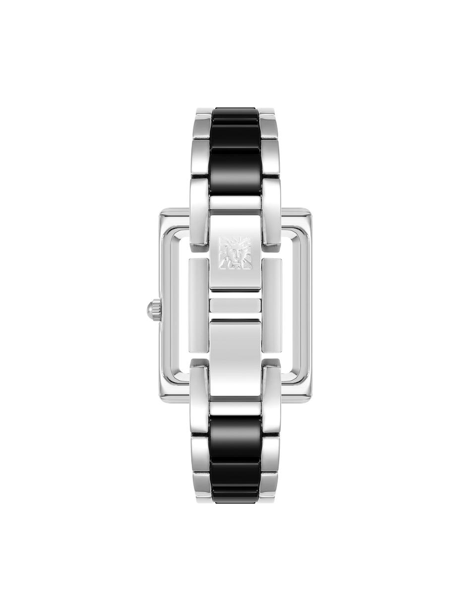 Silver / Black Anne Klein Rectangular Case Bracelet Watch Ceramics | ZNZNQ73495