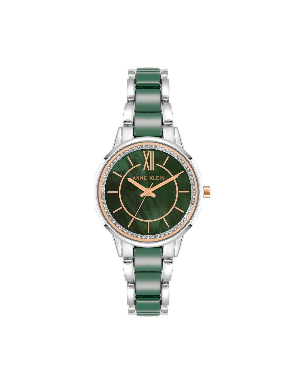 Silver / Green Anne Klein Premium Crystal Bracelet Watch Ceramics | BNZSD49676