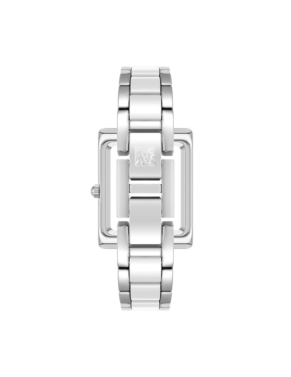 Silver / White Anne Klein Rectangular Case Bracelet Watch Ceramics | QNZUV12299