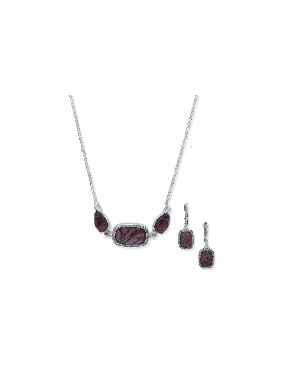 Silver / purple Anne Klein Abalone Necklace and Earring Set in Pouch Earrings | UNZND88734