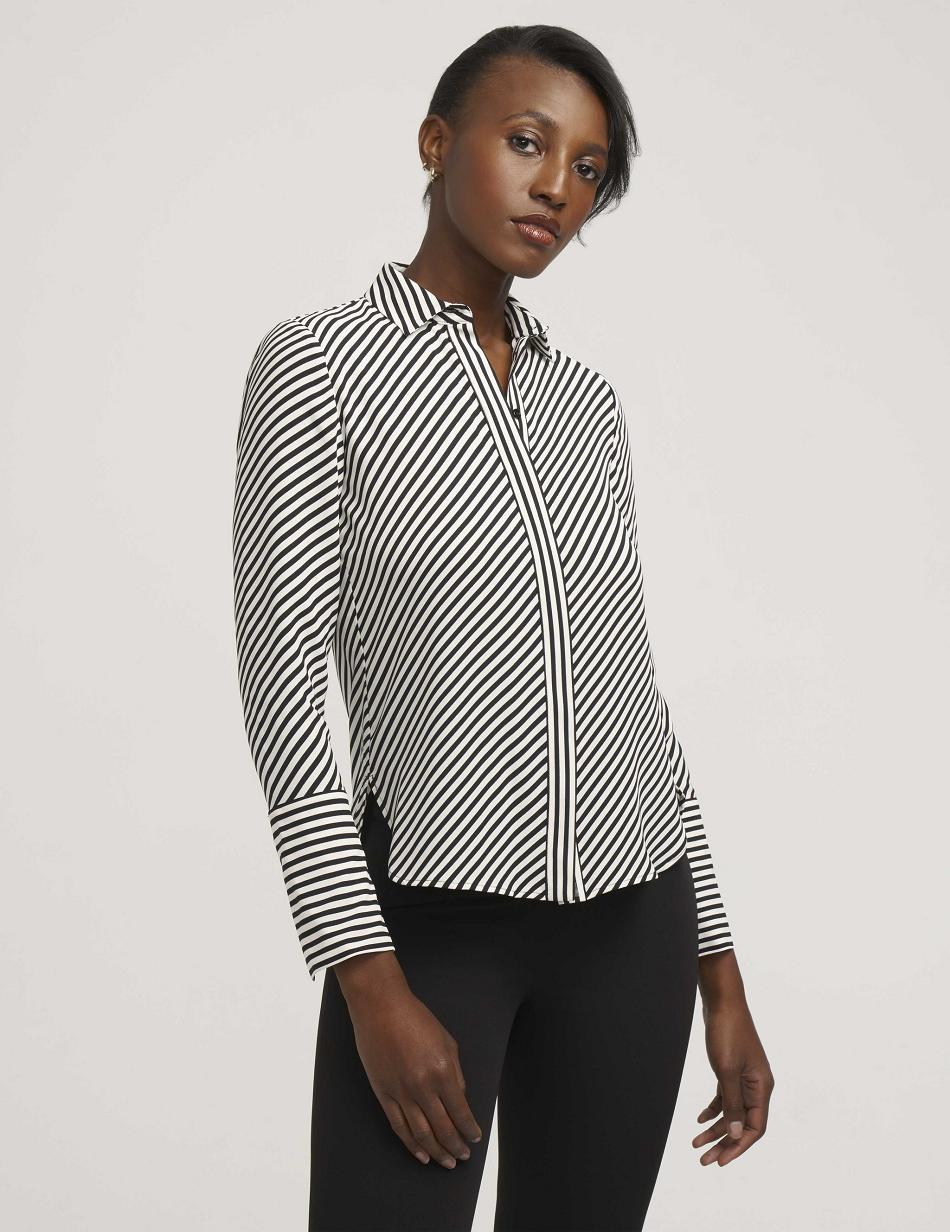 Stripes Anne Klein Stripe Blouse With Slit Cuffs Tops | MNZHR57815