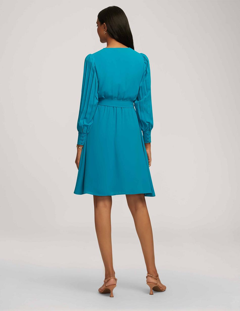 Turquoise Anne Klein Pleated Sleeve Dress | ENZHC30696