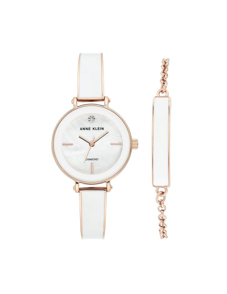 White Anne Klein Bangle Watch With Bracelet Set Diamond | DNZVO51776