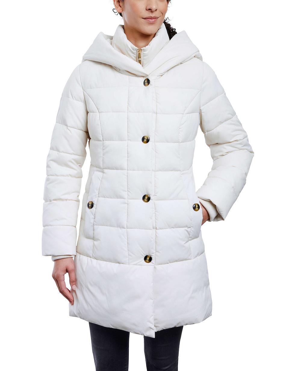 White Anne Klein Consider It Snap Front Puffer Jacket Outerwear | QNZWA95142