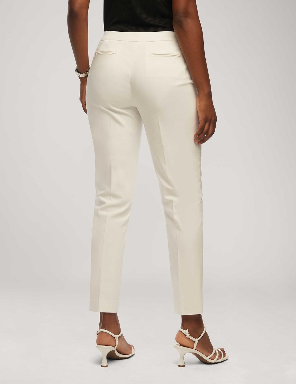 White Anne Klein Cotton Double Weave Bowie Pant Bottoms | ANZDF70405