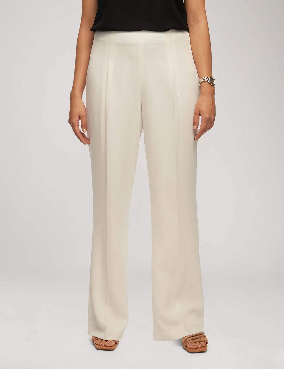 White Anne Klein Crepe High Rise Pant With Pleat Wide Leg Bottoms | FNZHY18308