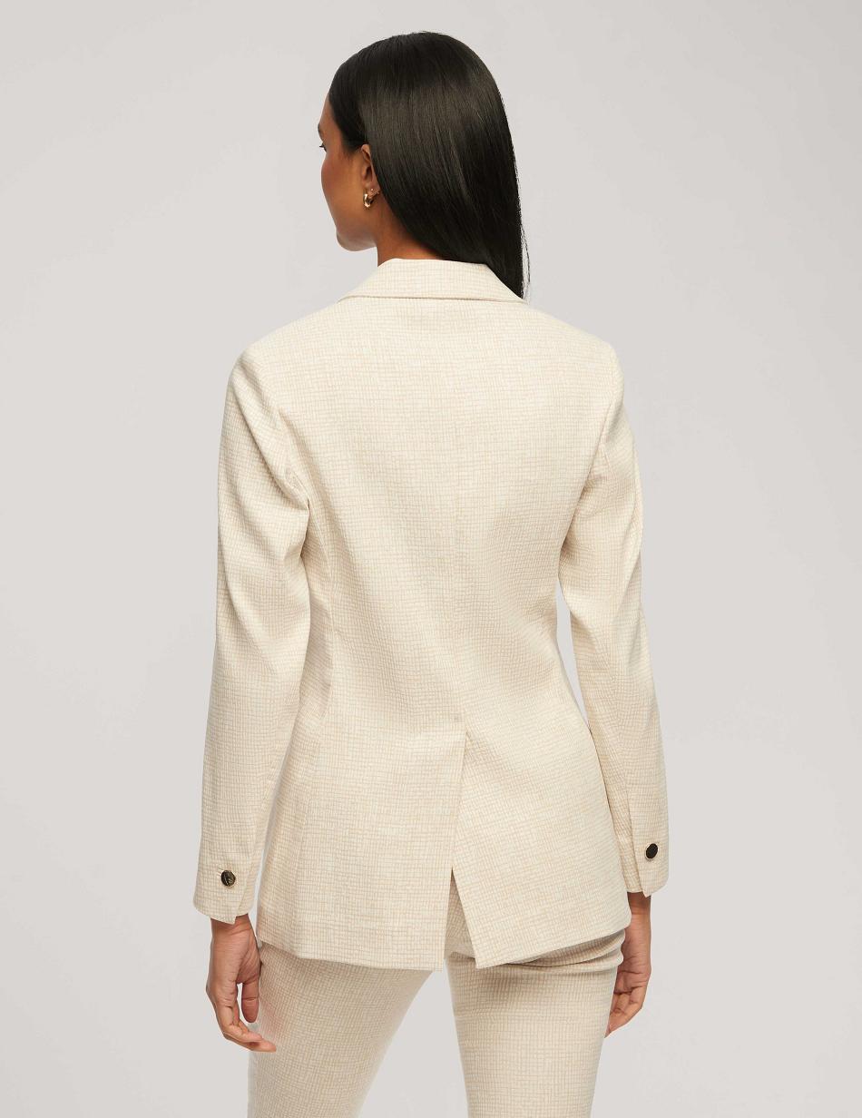 White Anne Klein Grid Tech Stretch One Button Blazers | YNZVQ11688