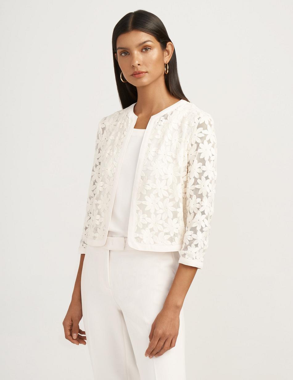 White Anne Klein Lace Cardigan Jacket Petite | DNZVO14155