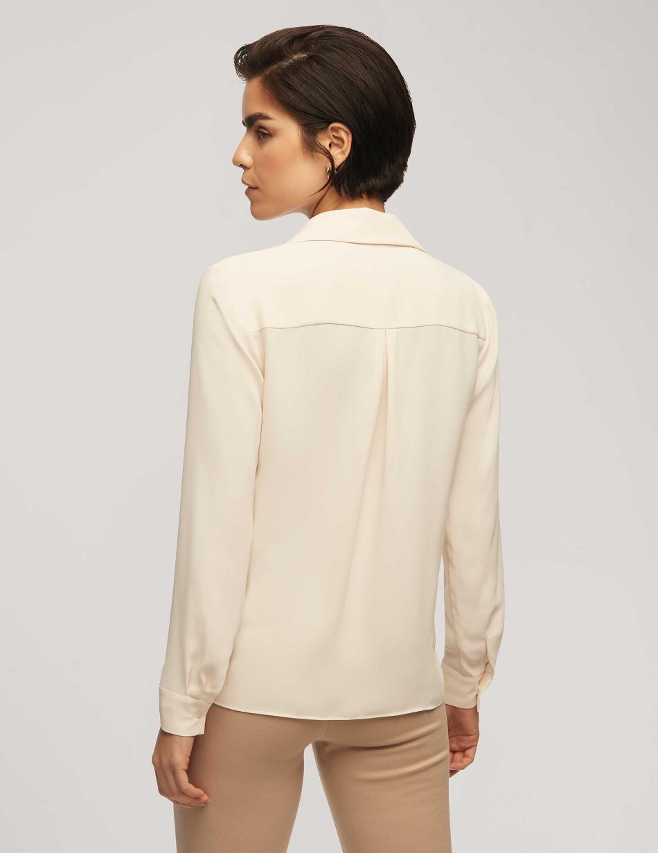 White Anne Klein Long Sleeve Crossover Blouse With Collar Tops | NZJKU55167