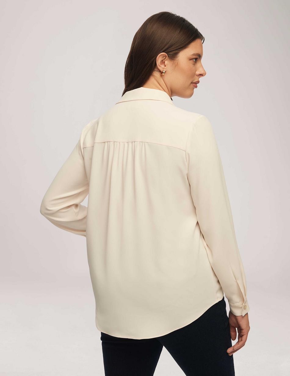 White Anne Klein Long Sleeve Shirt With Pocket Tops | NZCIF47027