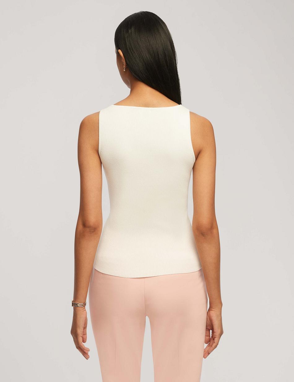 White Anne Klein Rib Tank With Directional Neck Tops | NZEGJ99428