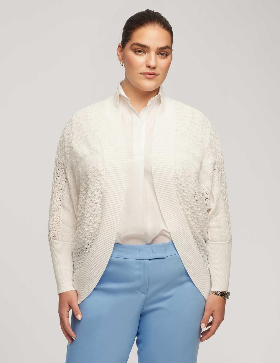 White Anne Klein Rounded Bottom Sitch Cardigan Plus Size | NZJKU61544